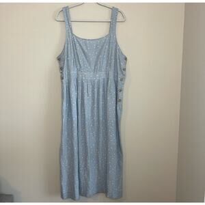 A New Approach Blue Ditsy Floral Linen Cotton Blend Midi Shirt Dress Women's XL